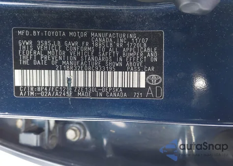 2008 Toyota Corolla S z USA, uszkodzony, nr VIN 2T1BR32E08C933195